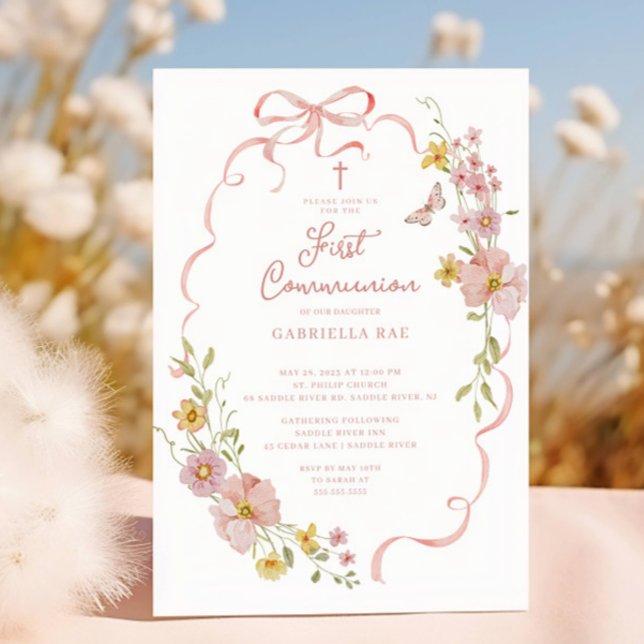 Blush Floral Butterfly Communion Invitation Einladung (Von Creator hochgeladen)