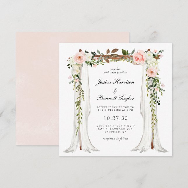 Blush Floral Canopy Hochzeit Einladung (Vorne/Hinten)