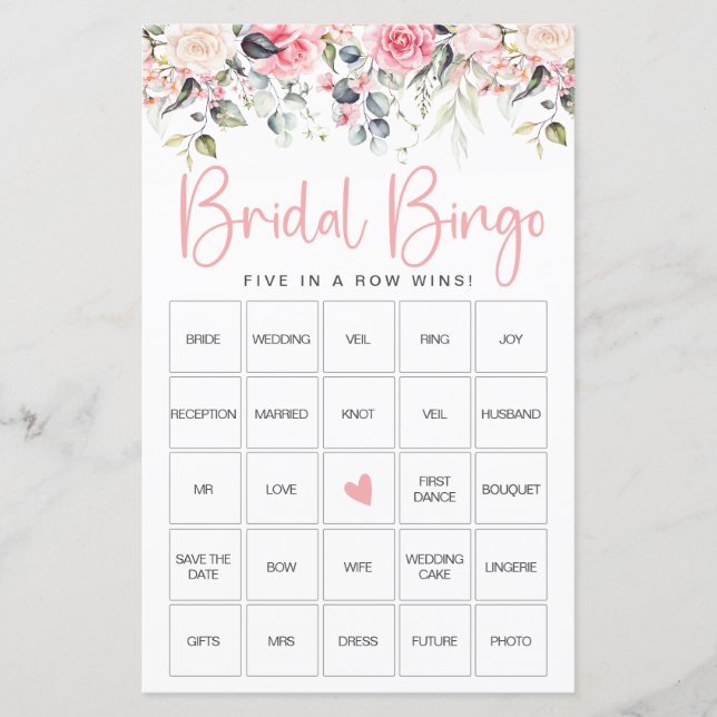 Blush Floral | Carte de jeu de Bingo pour la fête  (Devant)