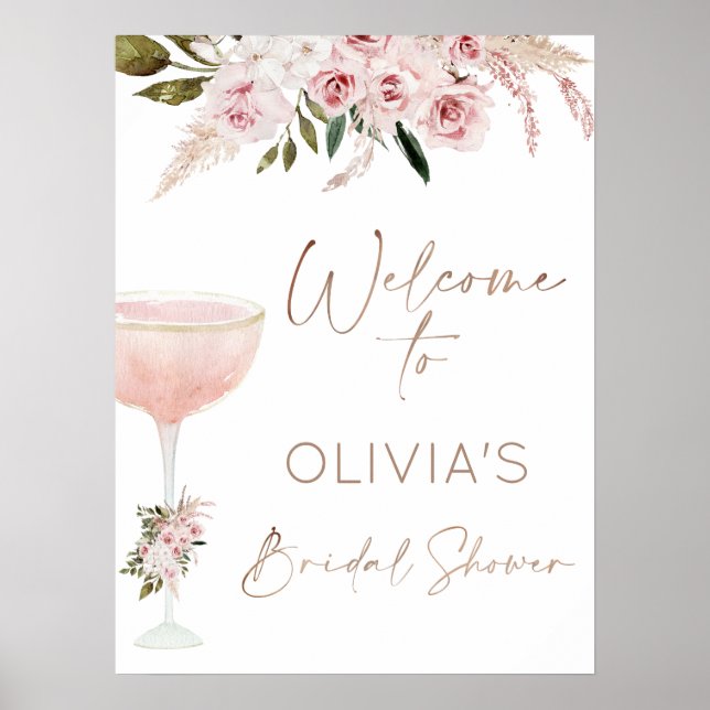 Blush Floral Champagner Brautparty Herzlich willko Poster (Vorne)