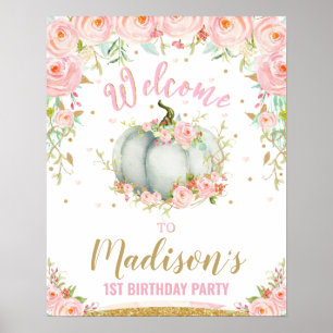 Blush Floral Citrouille 1er anniversaire Affiche d