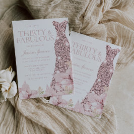Blush Floral & Dress 30. Geburtstag Party Einladung