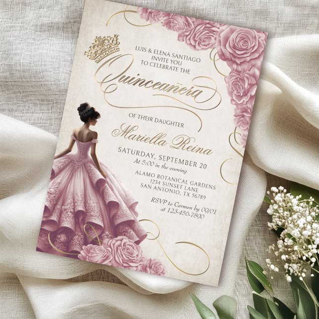 Blush Floral Dress Quinceañera Einladung (Von Creator hochgeladen)