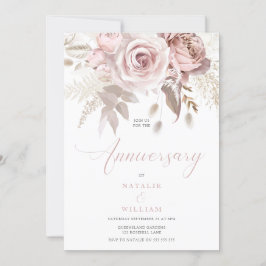 Blush Floral Dusty Rose Hochzeit Jahrestag Einladung