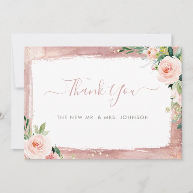 Blush Floral Elegant Verzauberte Hochzeit Dankeskarte (Vorderseite)