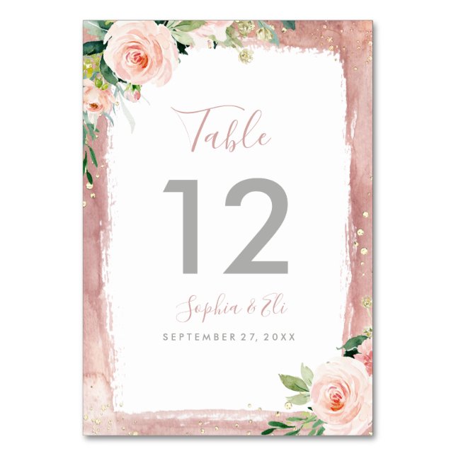 Blush Floral Elegant Verzauberte Hochzeit Tischnummer (Rückseite)