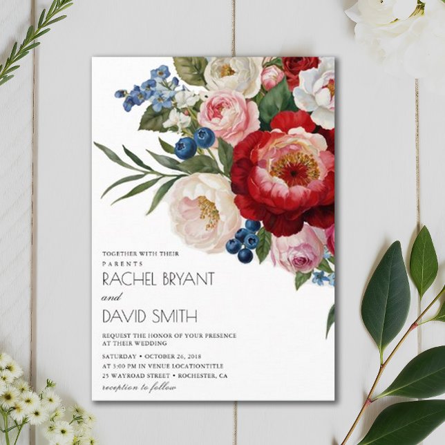 Blush Floral Elegante Wasserfarbe Burgund Hochzeit Einladung (Von Creator hochgeladen)