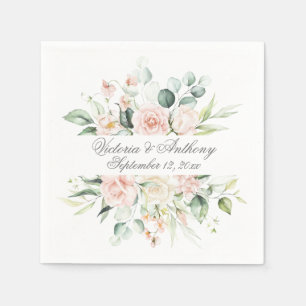 Blush Floral Eleganter Script Name Wedding Napkins Serviette
