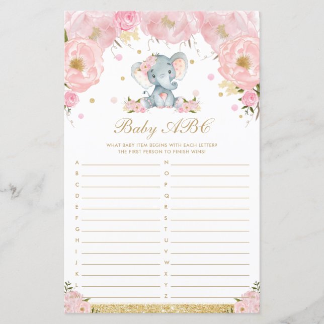 Blush Floral Elephant Baby ABC Baby Shooting Game (Vorderseite)