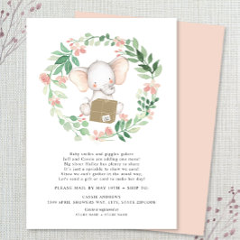 Blush Floral Elephant Baby Sprinkle per Post Einladung
