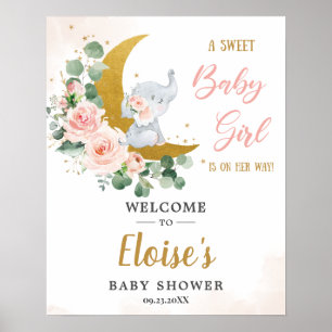 Blush Floral Elephant Girl Baby Dusche Willkommen Poster