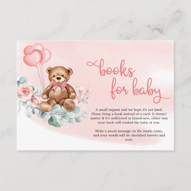 Blush Floral Eucalyptus Wreath Teddy Bear Baby Begleitkarte (Vorderseite)