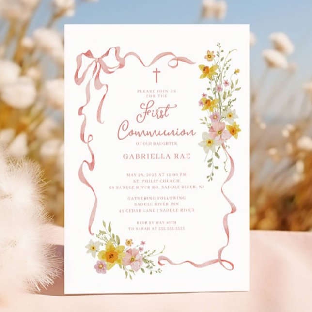 Blush Floral First Communion Invitation (Créateur téléchargé)