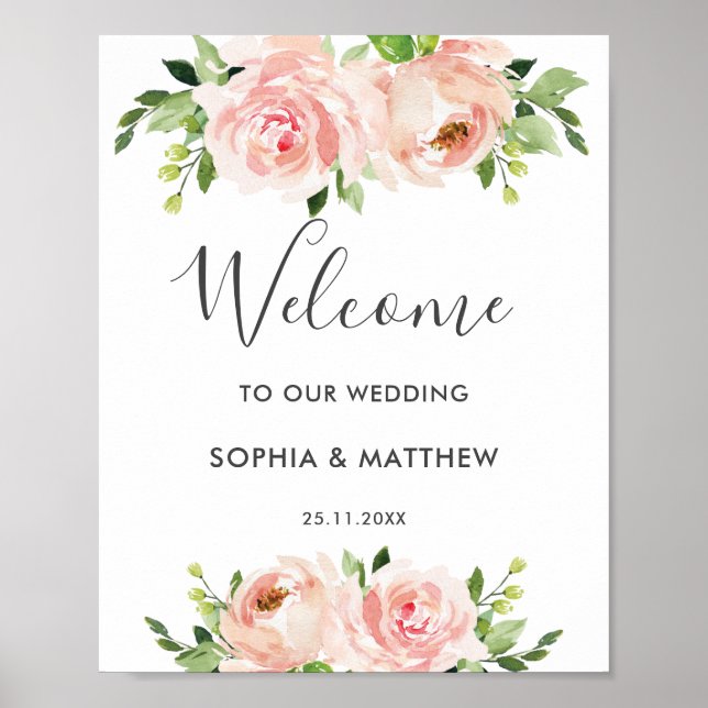 Blush Floral Garden Affiche de bienvenue de mariag (Devant)