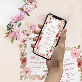 Blush Floral Garden Border Wedding Invitation Einladung