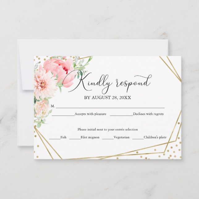Blush Floral Geometric Elegant Wedding RSVP Card (Vorderseite)