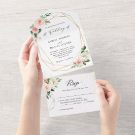 Blush Floral Geometric Wedding (kein ENV erforderl All In One Einladung
