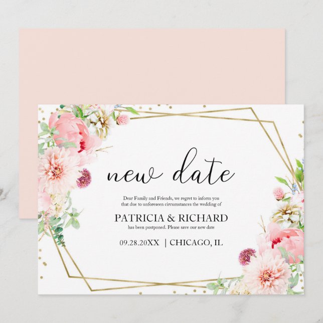Blush Floral Geometric Wedponement Einladung (Vorne/Hinten)
