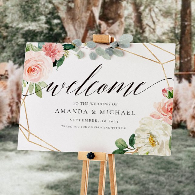 Blush Floral Geometric Welcome Wedding Sign Poster (Von Creator hochgeladen)