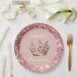 Blush Floral Glitzern Tiara Crown Quinceñera Pappteller<br><div class="desc">Glitzer errötet Hintergrund gerahmt mit einer Rose errötet Imitate Glitzer Rahmen. Imitate rosa Schmuck tiara Akzent Grafik. Eine perfekte Papiertafel für all Ihre Quinceañera Gäste. Ideal für Ihren besonderen Tag.</div>