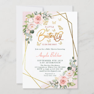Blush Floral Gold ein wenig Butterfly Baby Dusche Einladung