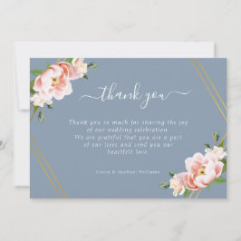 Blush Floral Gold Geometric Dusty Blue Wedding Dankeskarte