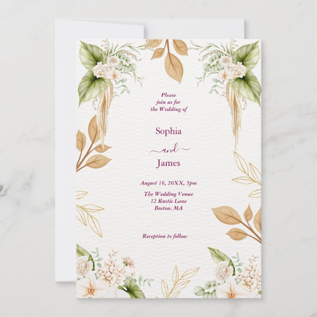 Blush Floral Gold Geometric wedding Einladung (Vorderseite)