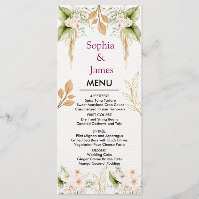 Blush Floral Gold Geometric wedding Menükarte (Vorderseite)