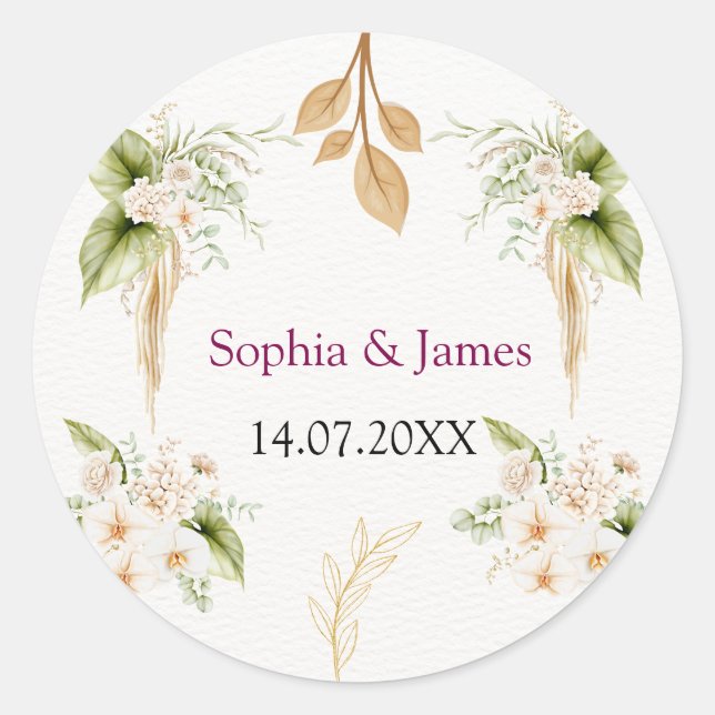 Blush Floral Gold Geometric wedding Runder Aufkleber (Vorderseite)