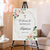 Blush Floral Gold geometrische Taufe Willkommen