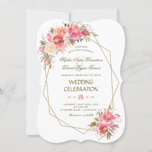 Blush Floral Gold Glitzer Rahmen Hochzeit Einladung