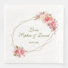 Blush Floral Gold Glitzer Rahmen Hochzeit Serviette