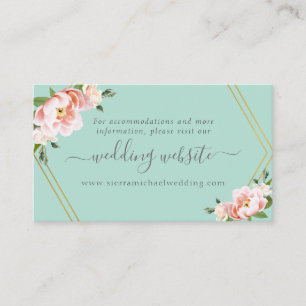 Blush Floral Gold Mint Green Wedding Website Begleitkarte