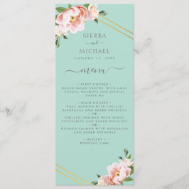 Blush Floral Gold Mint Grüne Hochzeitsempfehlung Menükarte