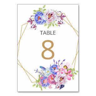 Blush Floral Gold Rahmen Hochzeitskarte Tischnumme Tischnummer