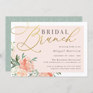 Blush Floral Gold Script Bridal Brunch Einladung