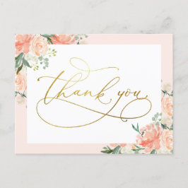 Blush Floral & Gold Script Vielen Dank Postkarte
