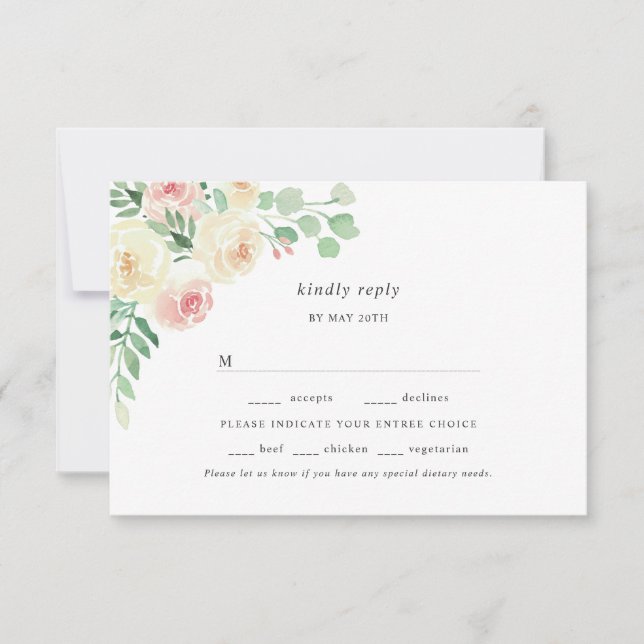 Blush Floral Greenere entree choix mariage rsvp (Devant)