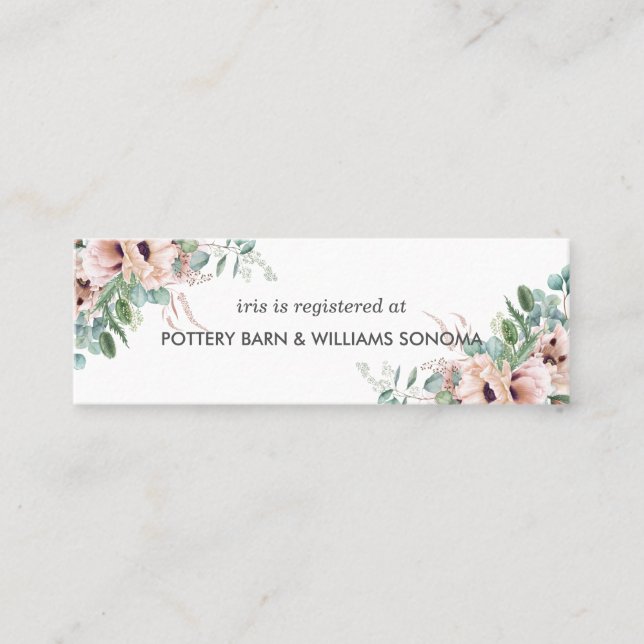 Blush Floral Greenery Bridal Registrierungskarte M Mini Visitenkarte (Vorderseite)