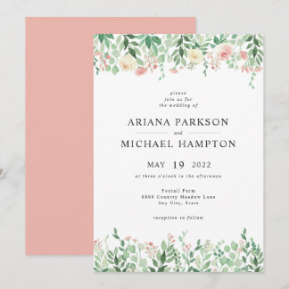 Blush Floral Greenery faire-part de mariage 4196