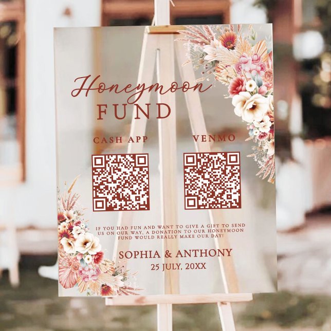 Blush Floral Honeymoon Fund QR Code Mariage (Créateur téléchargé)