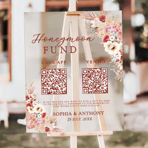 Blush Floral Honeymoon Fund QR Code Wedding Acrylschild