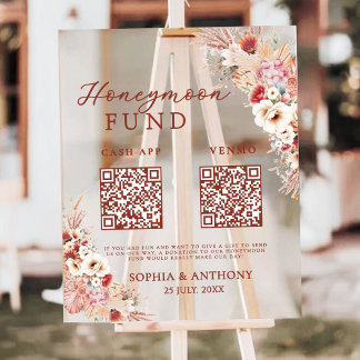 Blush Floral Honeymoon Fund QR Code Wedding Acrylschild