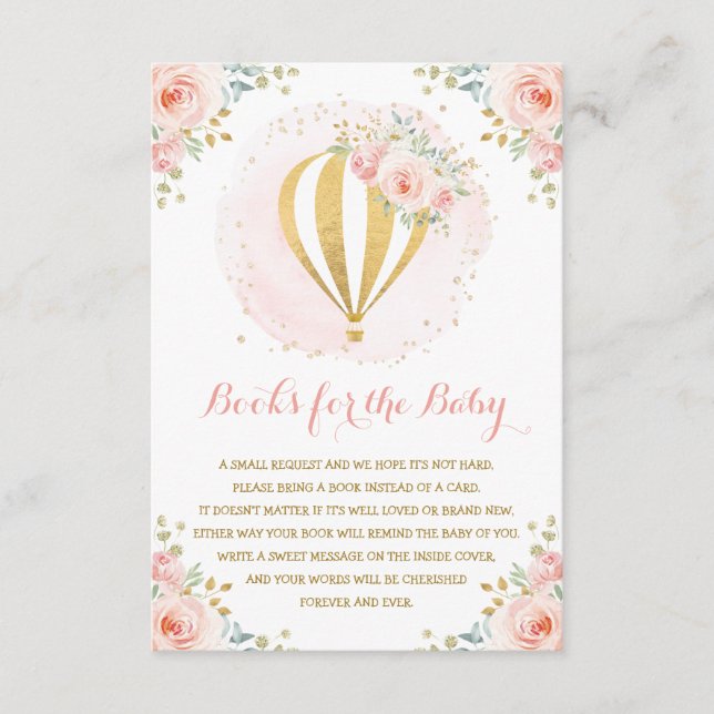 Blush Floral Hot Air Ballon Bücher für Baby Begleitkarte (Vorderseite)