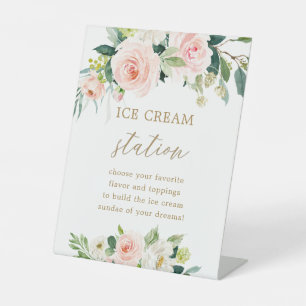 Blush Floral Ice Creme Bar Nachtisch Tafelschild Sockelschild