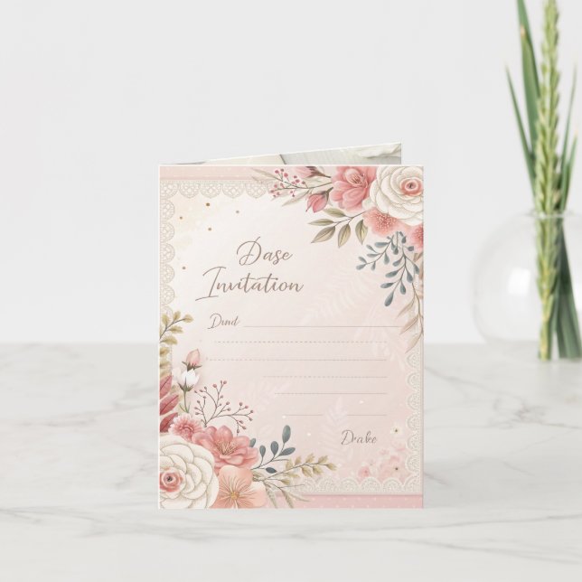 Blush Floral Lace Wedding Template Einladung (Vorderseite)