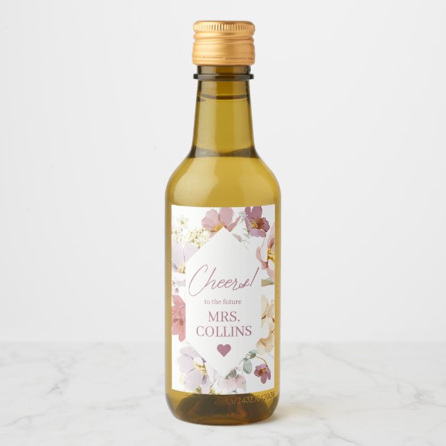 Blush Floral Mini Weinflasche Etikett (Vorderseite)