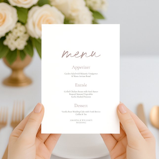 Blush Floral Minimalist Wedding Menu Card Einladung (Von Creator hochgeladen)