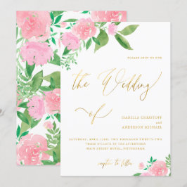 Blush Floral mit Imitaten Goldkalligrafie Hochzeit Einladung