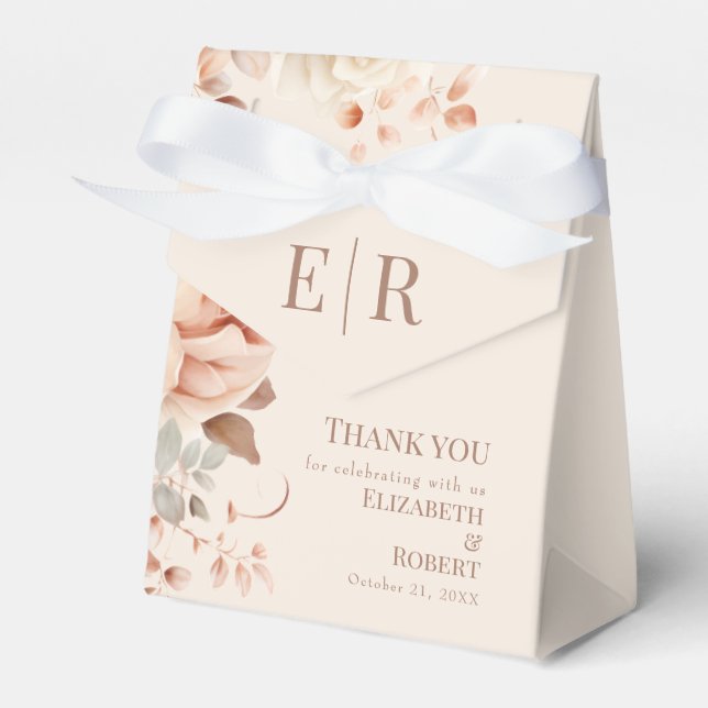 Blush Floral Mocha Mousse Monogram Wedding Geschenkschachtel (Vorderseite)